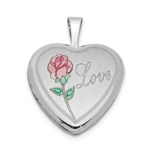 Sterling Silver and Enamel 16mm Love Rose Heart Locket